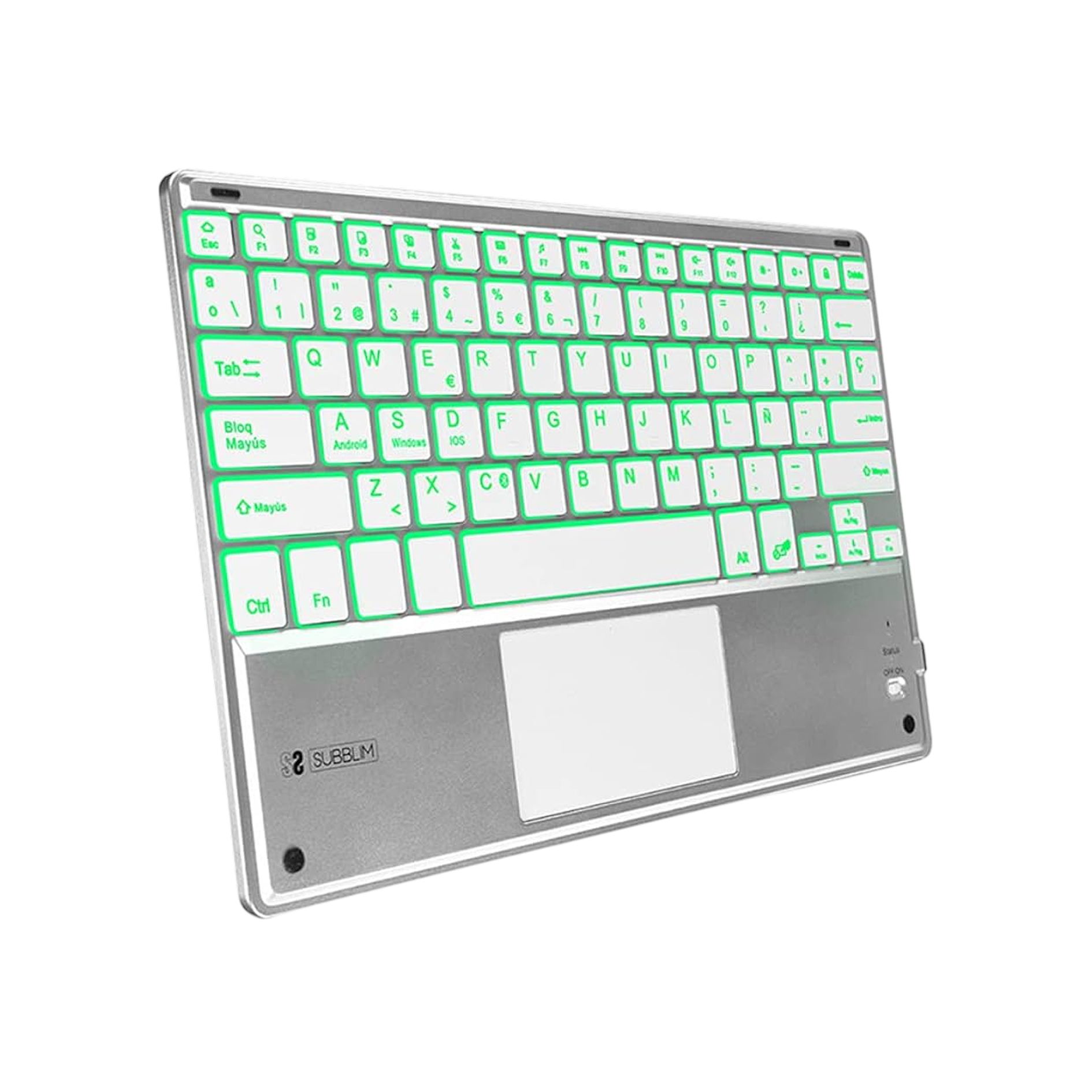SUBBLIM Smart Bluetooth Keyboard with Touchpad – Silver / White
