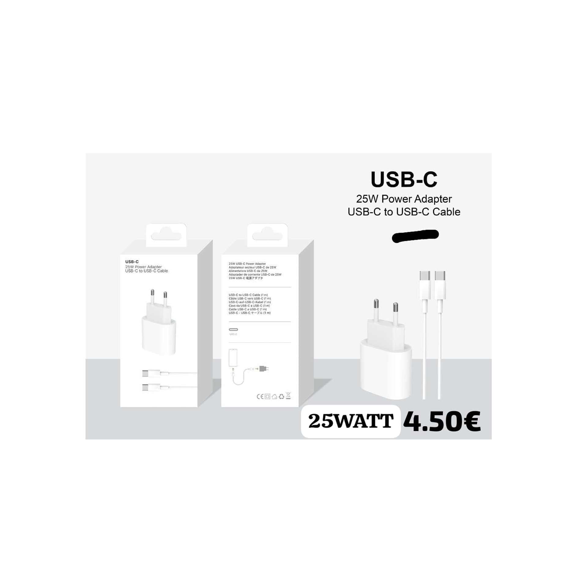 25W USB-C Power Adapter + USB-C to USB-C Cable
